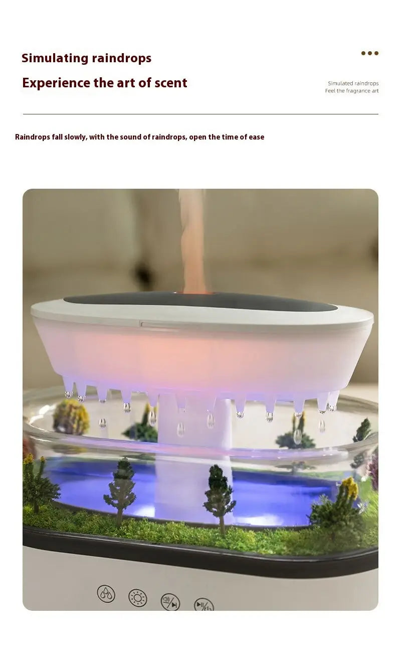 Micro Landscape Aroma Diffuser – Quiet Raindrop Humidifier (White)