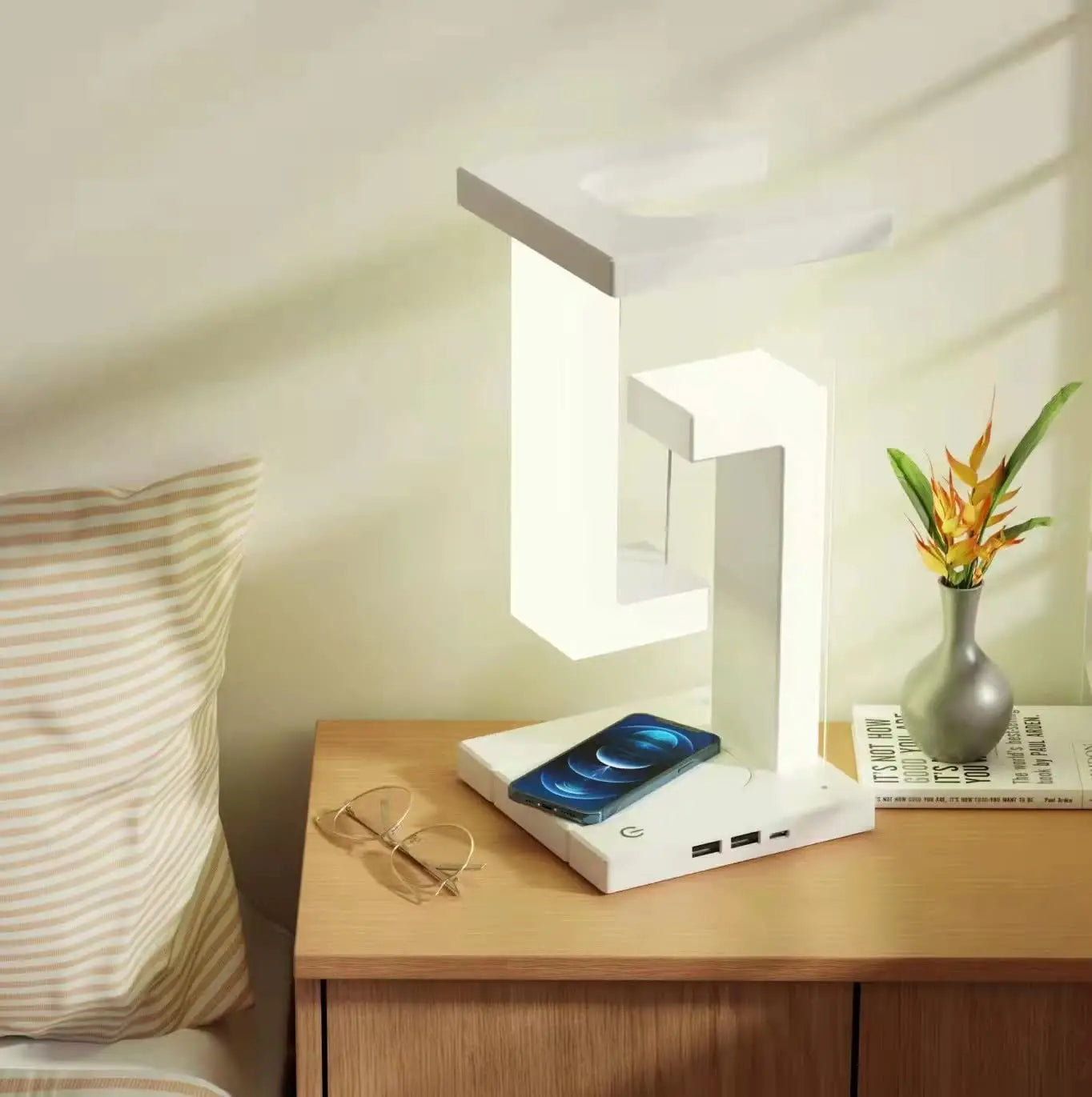 Floating Wireless Charging LED Desk Lamp – Touch Control