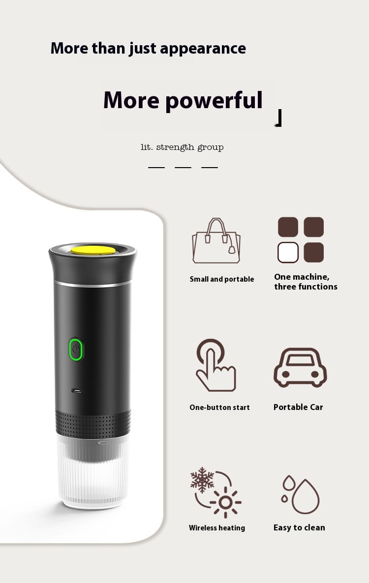 3-in-1 Portable Electric Espresso Maker – Travel Coffee Machine for Ground Large & Small Capsule with USB Charging