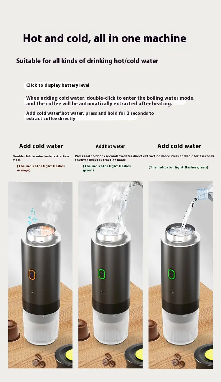 3-in-1 Portable Electric Espresso Maker – Travel Coffee Machine for Ground Large & Small Capsule with USB Charging