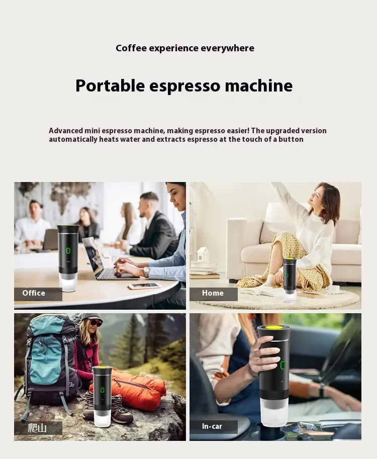 3-in-1 Portable Electric Espresso Maker – Travel Coffee Machine for Ground Large & Small Capsule with USB Charging