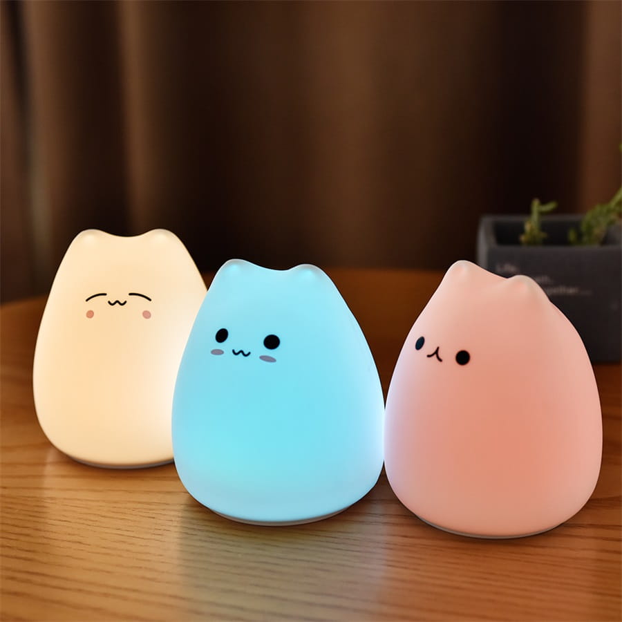 Cute Cat Silicone Night Light – Color Changing Lamp
