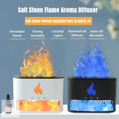 3D Flame Aromatherapy Humidifier with Crystal Salt Stone – Colorful LED Light, USB Powered, Silent Ultrasonic Diffuser - Kitcihin Art