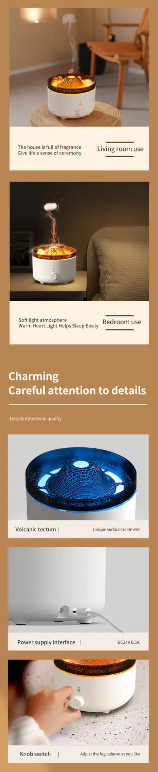 Mute Of New Small Simulated Flame Volcano Humidifier Flame Humidifier Volcano Diffuser Home Decorations