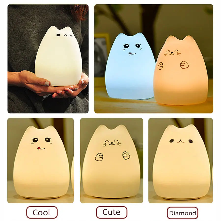 Cute Cat Silicone Night Light – Color Changing Lamp