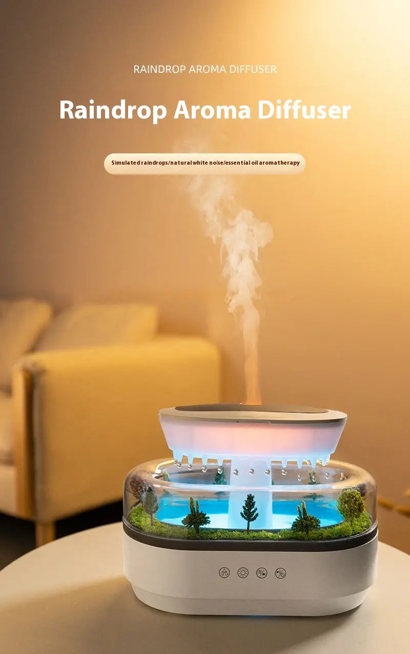 Micro Landscape Aroma Diffuser – Quiet Raindrop Humidifier (White)