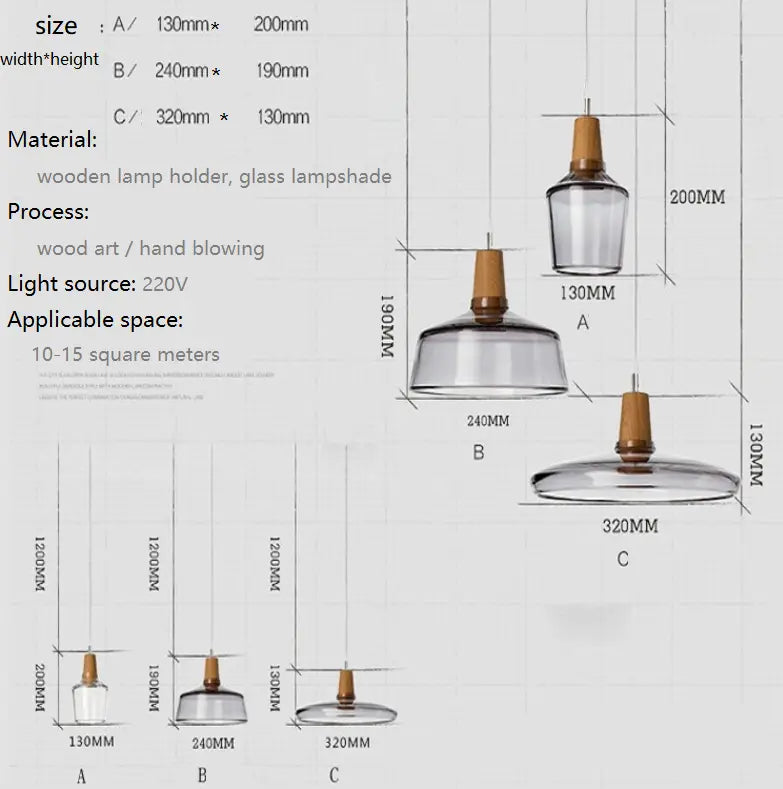 Modern Glass Pendant Light with Wood for Home