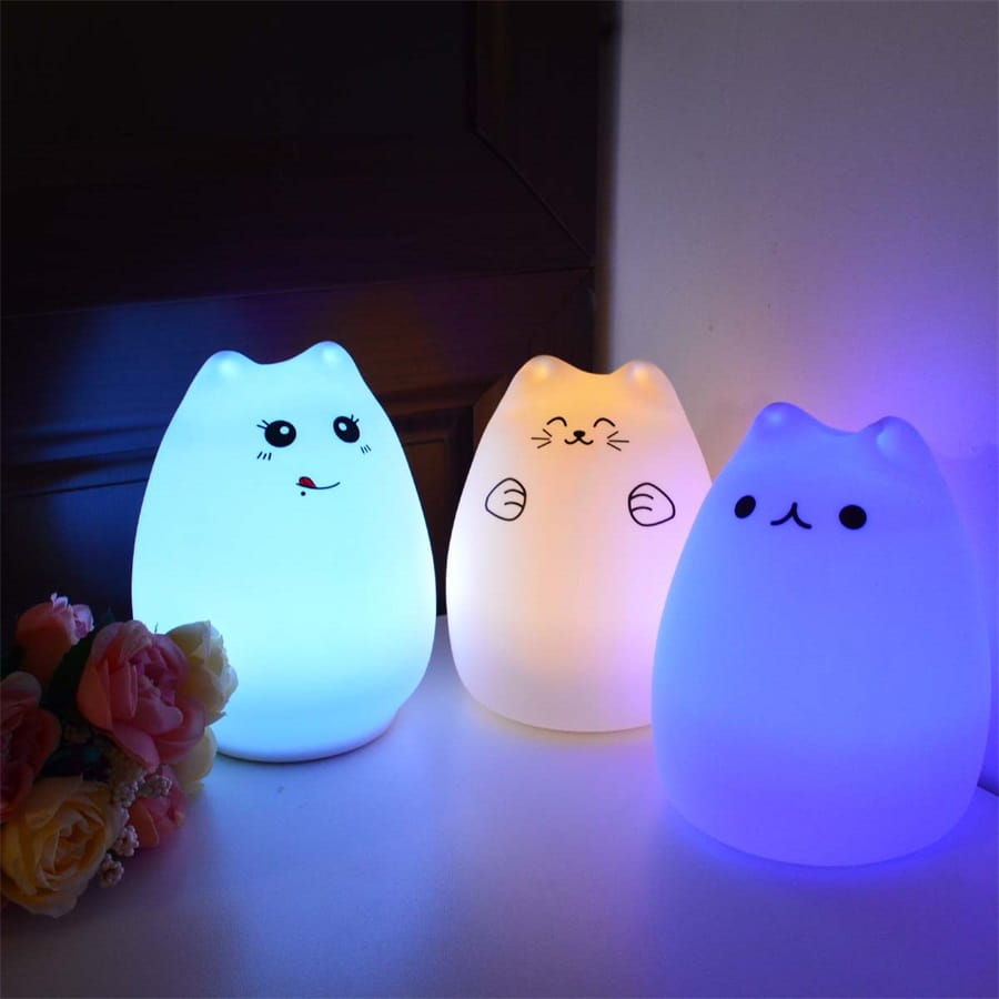Cute Cat Silicone Night Light – Color Changing Lamp