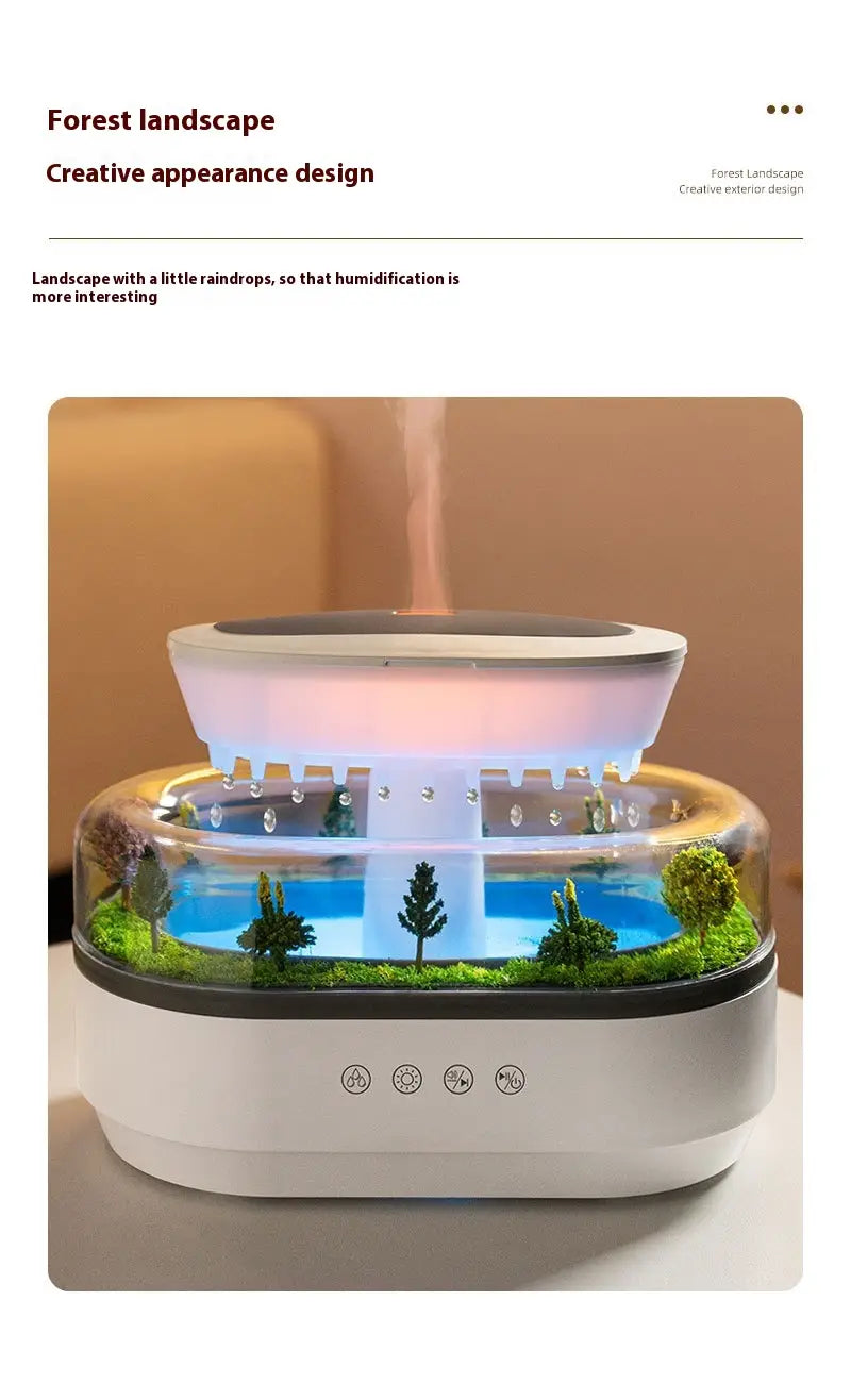 Micro Landscape Aroma Diffuser – Quiet Raindrop Humidifier (White)