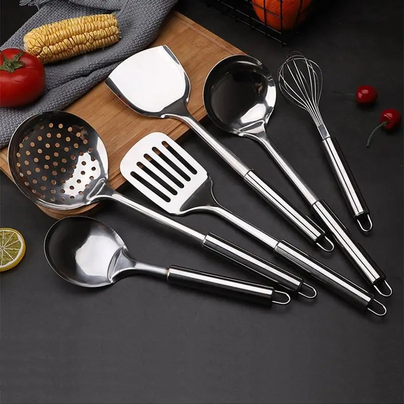 7-Piece Stainless Steel Kitchen Utensil Set – Cooking Tools with Storage Rack | Spatula Spoon Ladle Egg Beater & More