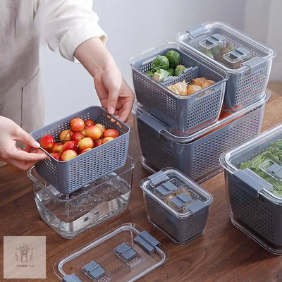 Refrigerator Storage Box with Lid – Drainable Fresh-Keeping PET Organizer for Fruits & Vegetables | Kitchen Crisper Container - Kitcihin Art